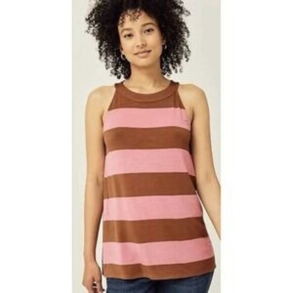 J. Jill Women's Pink Brown Wide Stripe Sleeveless Tank Top, Medium, Rayon/Spande - Picture 1 of 13
